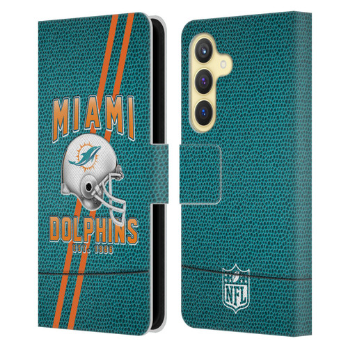 NFL Miami Dolphins Logo Art Football Stripes Leather Book Wallet Case Cover For Samsung Galaxy S24 5G