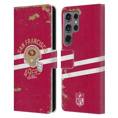 NFL San Francisco 49ers Logo Art Helmet Distressed Leather Book Wallet Case Cover For Samsung Galaxy S24 Ultra 5G