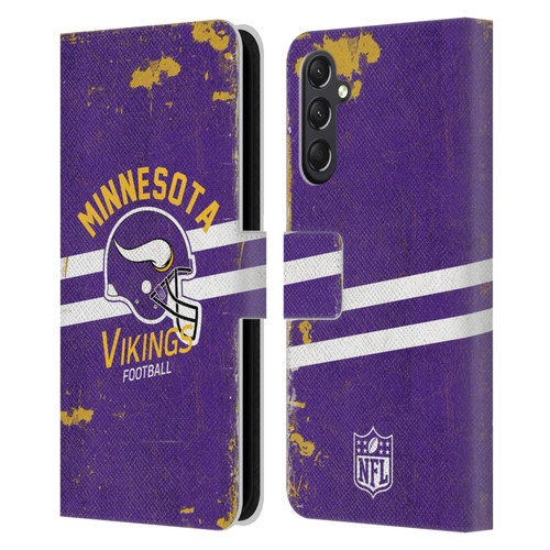 NFL Minnesota Vikings Logo Art Helmet Distressed Leather Book Wallet Case Cover For Samsung Galaxy A24 4G / M34 5G