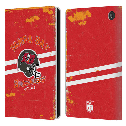 NFL Tampa Bay Buccaneers Logo Art Helmet Distressed Leather Book Wallet Case Cover For Amazon Fire 7 2022