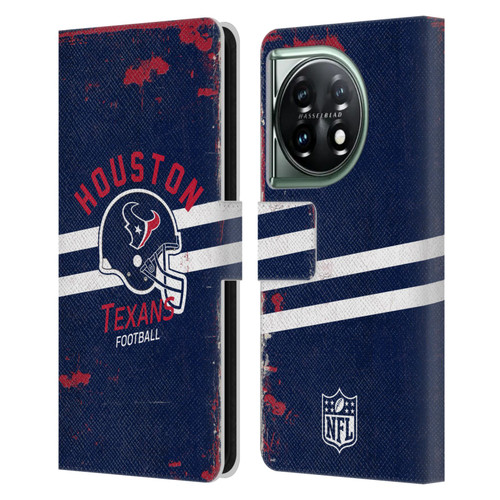 NFL Houston Texans Logo Art Helmet Distressed Leather Book Wallet Case Cover For OnePlus 11 5G