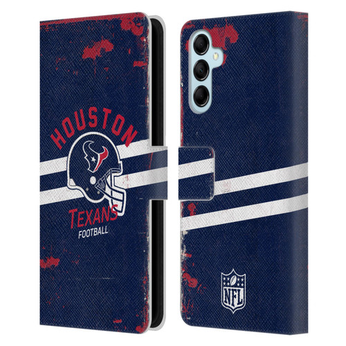 NFL Houston Texans Logo Art Helmet Distressed Leather Book Wallet Case Cover For Samsung Galaxy M14 5G