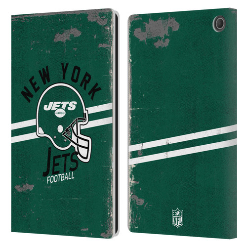 NFL New York Jets Logo Art Helmet Distressed Leather Book Wallet Case Cover For Amazon Fire Max 11 2023