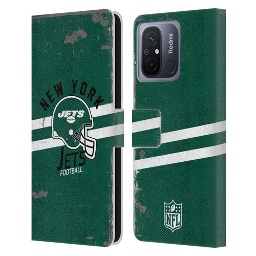 NFL New York Jets Logo Art Helmet Distressed Leather Book Wallet Case Cover For Xiaomi Redmi 12C