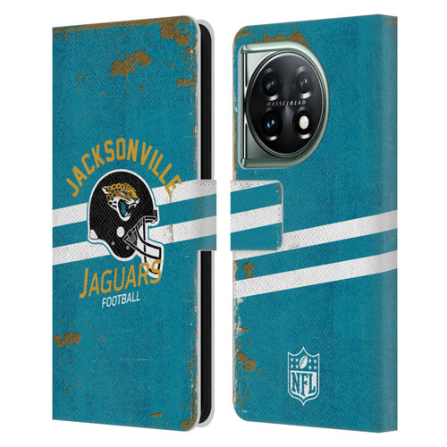NFL Jacksonville Jaguars Logo Art Helmet Distressed Leather Book Wallet Case Cover For OnePlus 11 5G