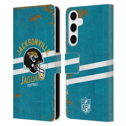 NFL Jacksonville Jaguars Logo Art Helmet Distressed Leather Book Wallet Case Cover For Samsung Galaxy S24+ 5G