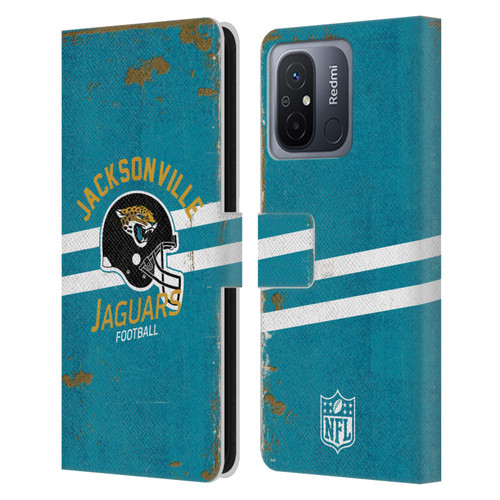 NFL Jacksonville Jaguars Logo Art Helmet Distressed Leather Book Wallet Case Cover For Xiaomi Redmi 12C
