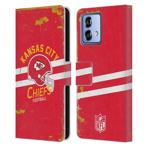 NFL Kansas City Chiefs Logo Art Helmet Distressed Leather Book Wallet Case Cover For Motorola Moto G84 5G