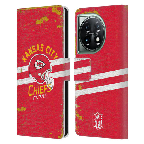 NFL Kansas City Chiefs Logo Art Helmet Distressed Leather Book Wallet Case Cover For OnePlus 11 5G