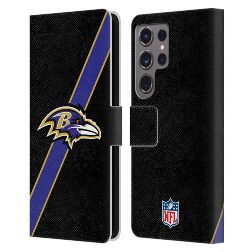 NFL Baltimore Ravens Logo Stripes Leather Book Wallet Case Cover For Samsung Galaxy S24 Ultra 5G