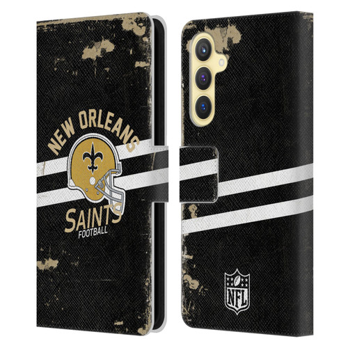 NFL New Orleans Saints Logo Art Helmet Distressed Leather Book Wallet Case Cover For Samsung Galaxy S23 FE 5G
