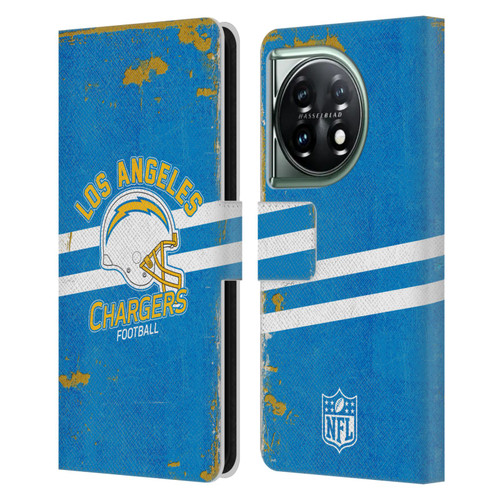 NFL Los Angeles Chargers Logo Art Helmet Distressed Leather Book Wallet Case Cover For OnePlus 11 5G
