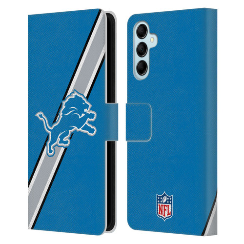 NFL Detroit Lions Logo Stripes Leather Book Wallet Case Cover For Samsung Galaxy M14 5G