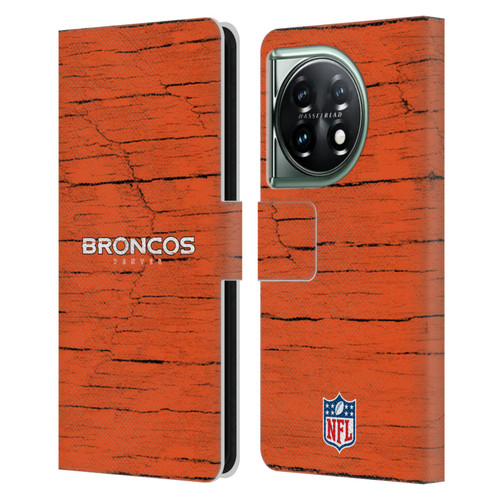 NFL Denver Broncos Logo Distressed Look Leather Book Wallet Case Cover For OnePlus 11 5G
