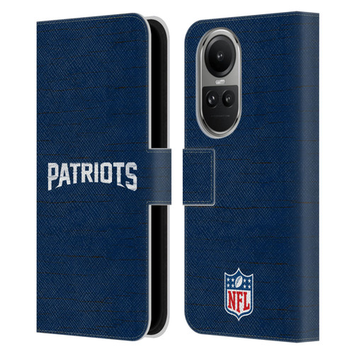 NFL New England Patriots Logo Distressed Look Leather Book Wallet Case Cover For OPPO Reno10 5G / Reno10 Pro 5G