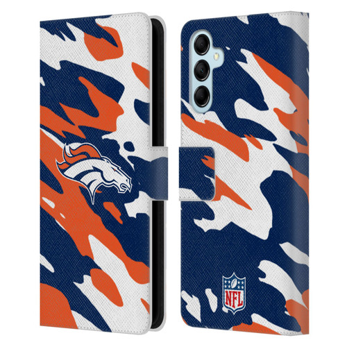NFL Denver Broncos Logo Camou Leather Book Wallet Case Cover For Samsung Galaxy M14 5G
