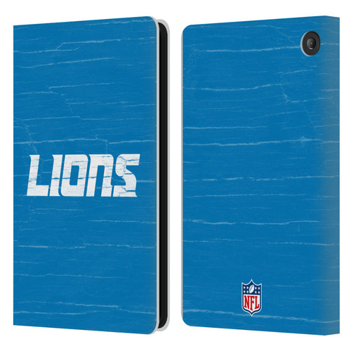 NFL Detroit Lions Logo Distressed Look Leather Book Wallet Case Cover For Amazon Fire 7 2022