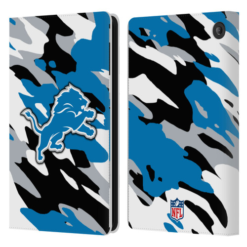 NFL Detroit Lions Logo Camou Leather Book Wallet Case Cover For Amazon Fire 7 2022