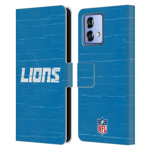 NFL Detroit Lions Logo Distressed Look Leather Book Wallet Case Cover For Motorola Moto G84 5G