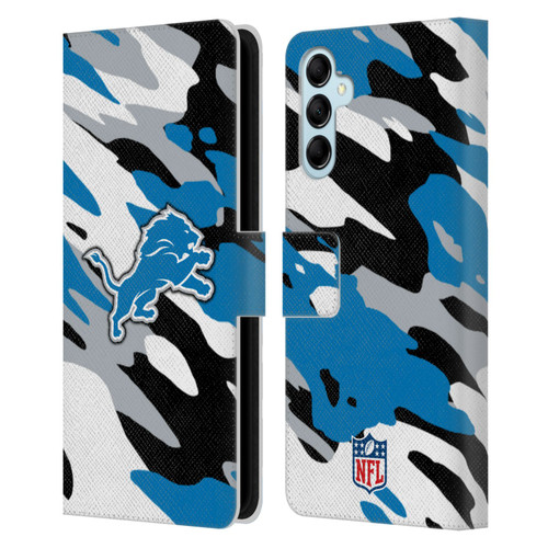 NFL Detroit Lions Logo Camou Leather Book Wallet Case Cover For Samsung Galaxy M14 5G