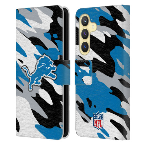 NFL Detroit Lions Logo Camou Leather Book Wallet Case Cover For Samsung Galaxy S24 5G