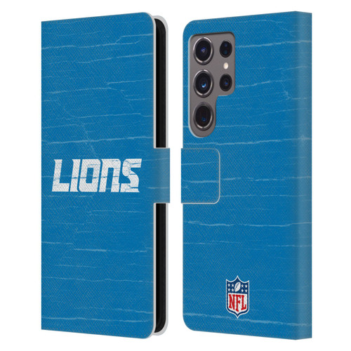 NFL Detroit Lions Logo Distressed Look Leather Book Wallet Case Cover For Samsung Galaxy S24 Ultra 5G