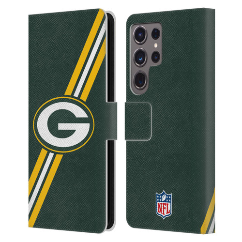 NFL Green Bay Packers Logo Stripes Leather Book Wallet Case Cover For Samsung Galaxy S24 Ultra 5G