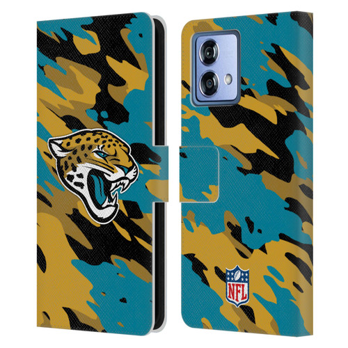 NFL Jacksonville Jaguars Logo Camou Leather Book Wallet Case Cover For Motorola Moto G84 5G