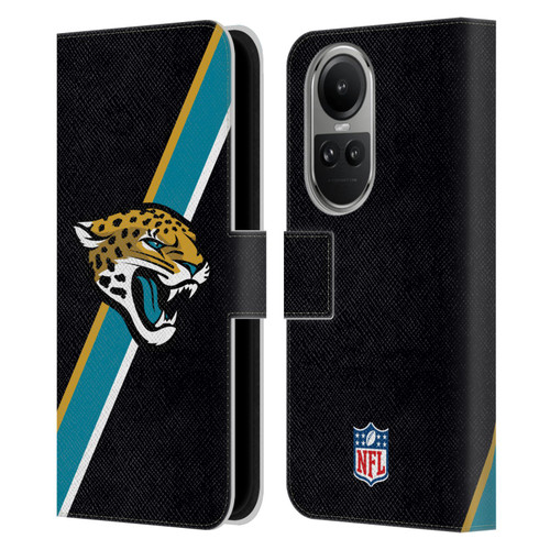 NFL Jacksonville Jaguars Logo Stripes Leather Book Wallet Case Cover For OPPO Reno10 5G / Reno10 Pro 5G