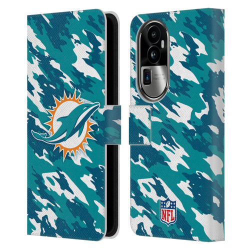 NFL Miami Dolphins Logo Camou Leather Book Wallet Case Cover For OPPO Reno10 Pro+