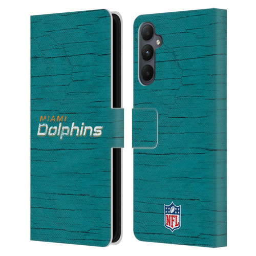 NFL Miami Dolphins Logo Distressed Look Leather Book Wallet Case Cover For Samsung Galaxy A05s