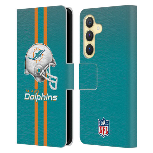 NFL Miami Dolphins Logo Helmet Leather Book Wallet Case Cover For Samsung Galaxy S24 5G