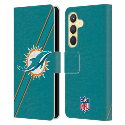 NFL Miami Dolphins Logo Stripes Leather Book Wallet Case Cover For Samsung Galaxy S24 5G