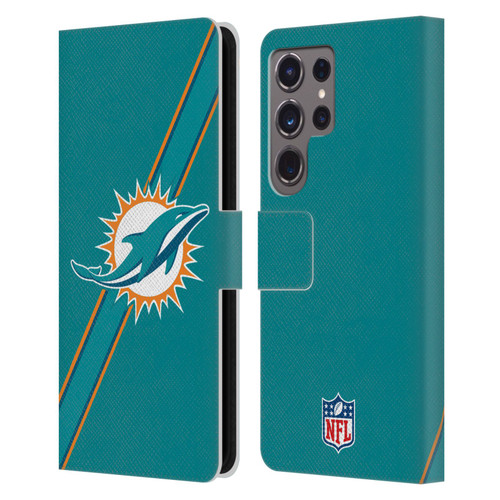 NFL Miami Dolphins Logo Stripes Leather Book Wallet Case Cover For Samsung Galaxy S24 Ultra 5G