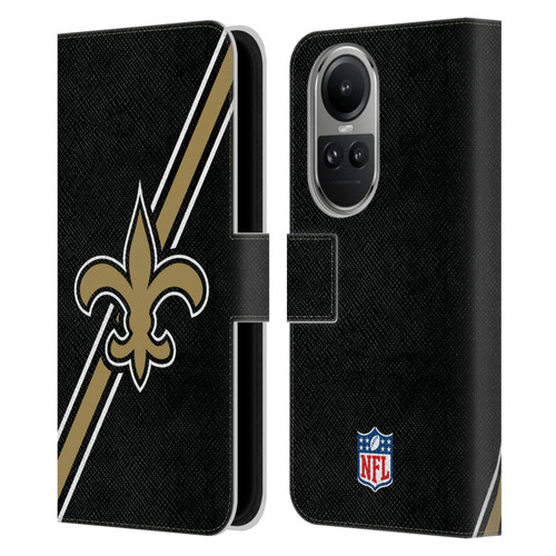 NFL New Orleans Saints Logo Stripes Leather Book Wallet Case Cover For OPPO Reno10 5G / Reno10 Pro 5G