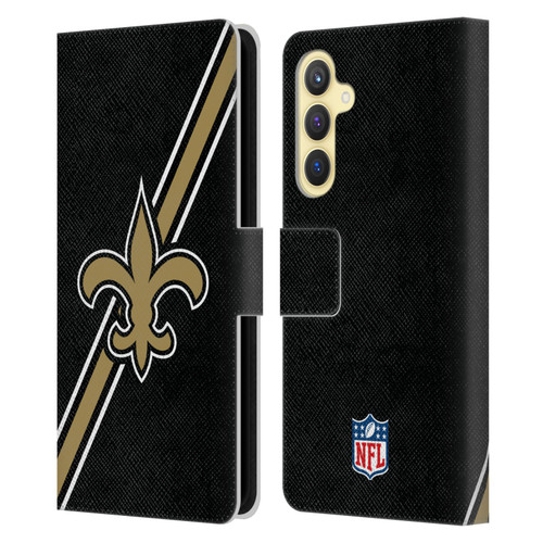 NFL New Orleans Saints Logo Stripes Leather Book Wallet Case Cover For Samsung Galaxy S23 FE 5G