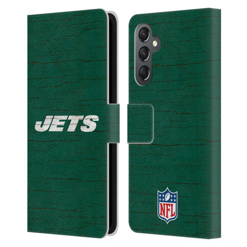 NFL New York Jets Logo Distressed Look Leather Book Wallet Case Cover For Samsung Galaxy A25 5G