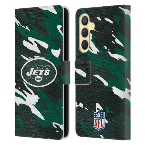 NFL New York Jets Logo Camou Leather Book Wallet Case Cover For Samsung Galaxy S23 FE 5G
