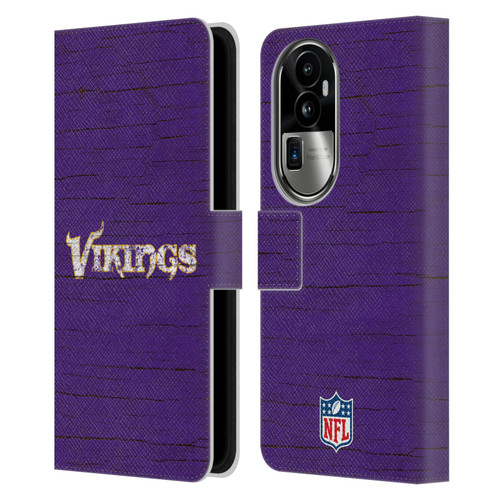 NFL Minnesota Vikings Logo Distressed Look Leather Book Wallet Case Cover For OPPO Reno10 Pro+