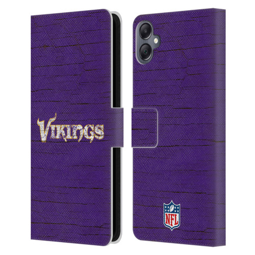 NFL Minnesota Vikings Logo Distressed Look Leather Book Wallet Case Cover For Samsung Galaxy A05