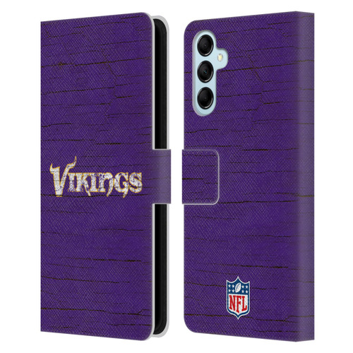 NFL Minnesota Vikings Logo Distressed Look Leather Book Wallet Case Cover For Samsung Galaxy M14 5G