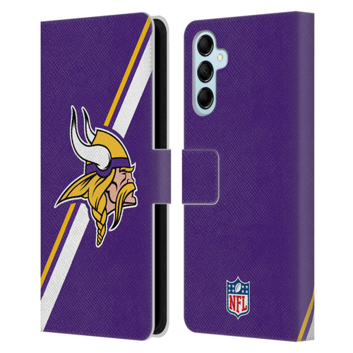 NFL Minnesota Vikings Logo Stripes Leather Book Wallet Case Cover For Samsung Galaxy M14 5G