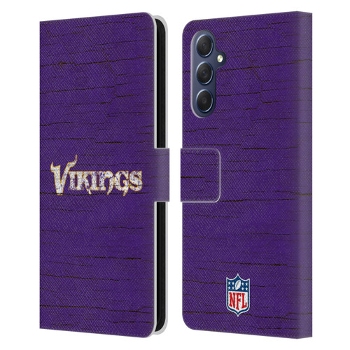NFL Minnesota Vikings Logo Distressed Look Leather Book Wallet Case Cover For Samsung Galaxy M54 5G