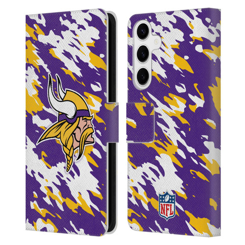 NFL Minnesota Vikings Logo Camou Leather Book Wallet Case Cover For Samsung Galaxy S24+ 5G