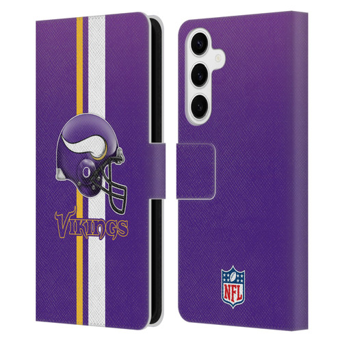 NFL Minnesota Vikings Logo Helmet Leather Book Wallet Case Cover For Samsung Galaxy S24+ 5G