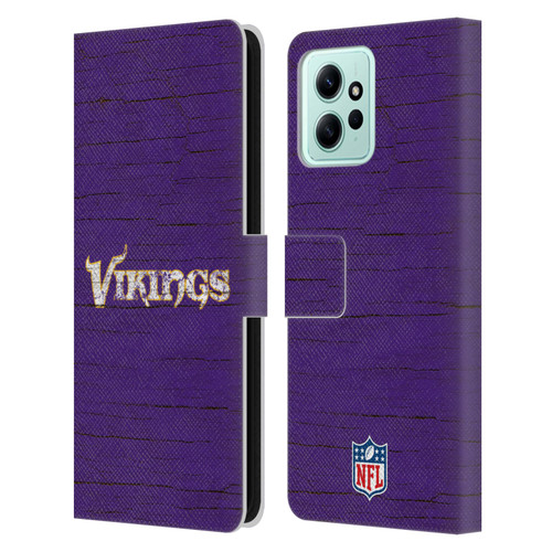 NFL Minnesota Vikings Logo Distressed Look Leather Book Wallet Case Cover For Xiaomi Redmi 12