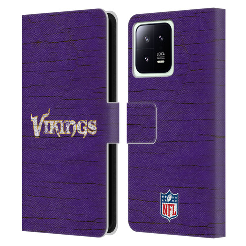 NFL Minnesota Vikings Logo Distressed Look Leather Book Wallet Case Cover For Xiaomi 13 5G