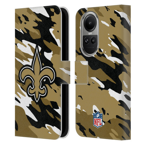 NFL New Orleans Saints Logo Camou Leather Book Wallet Case Cover For OPPO Reno10 5G / Reno10 Pro 5G