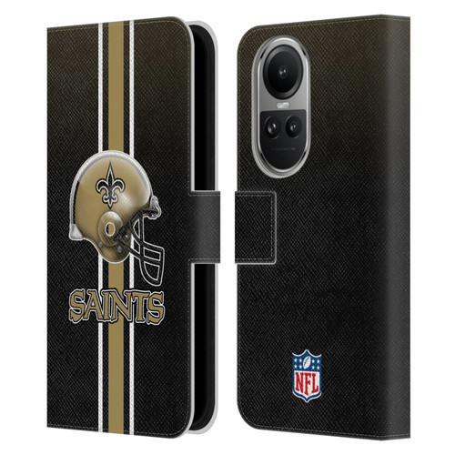 NFL New Orleans Saints Logo Helmet Leather Book Wallet Case Cover For OPPO Reno10 5G / Reno10 Pro 5G