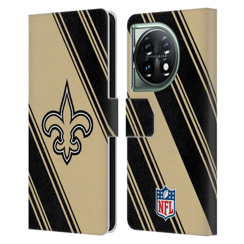 NFL New Orleans Saints Artwork Stripes Leather Book Wallet Case Cover For OnePlus 11 5G